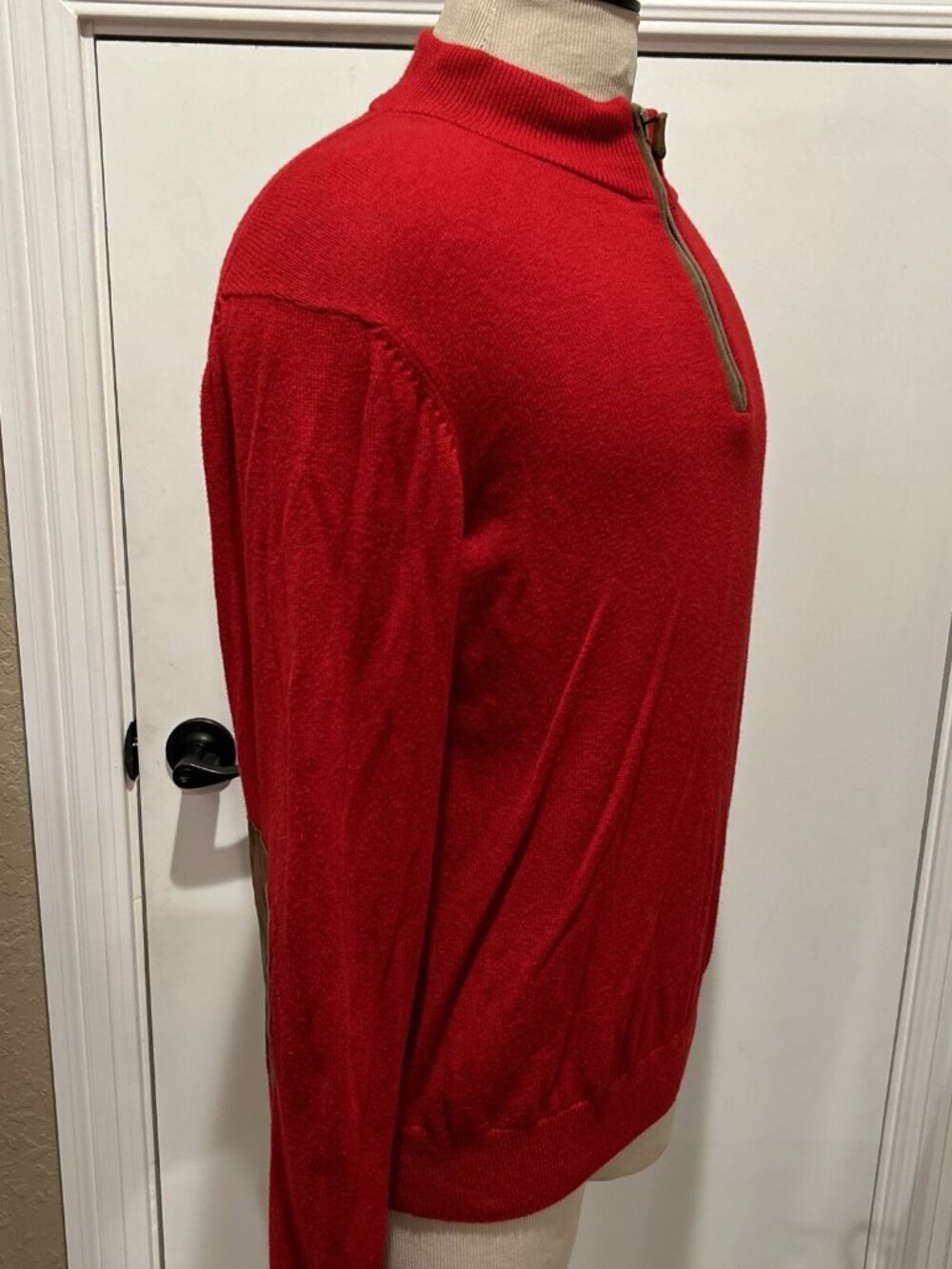 Vineyard Vines Sweater Mens L Red Pullover 1/4 Zip Pima Baby Alpaca Elbow Patch - Picture 10 of 11